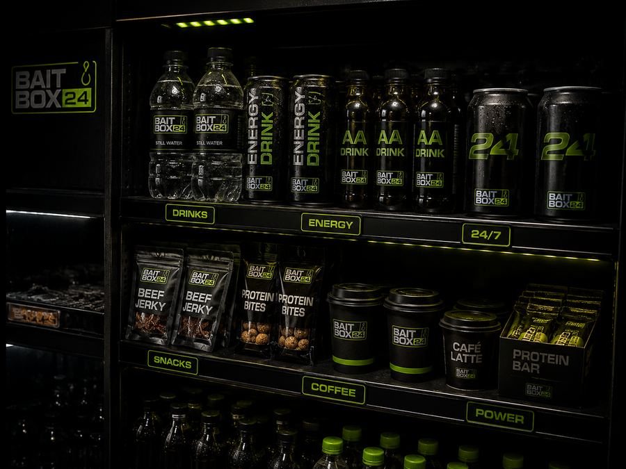 Kühlregal mit Getränken, Kaffee und Snacks – BAITBOX24